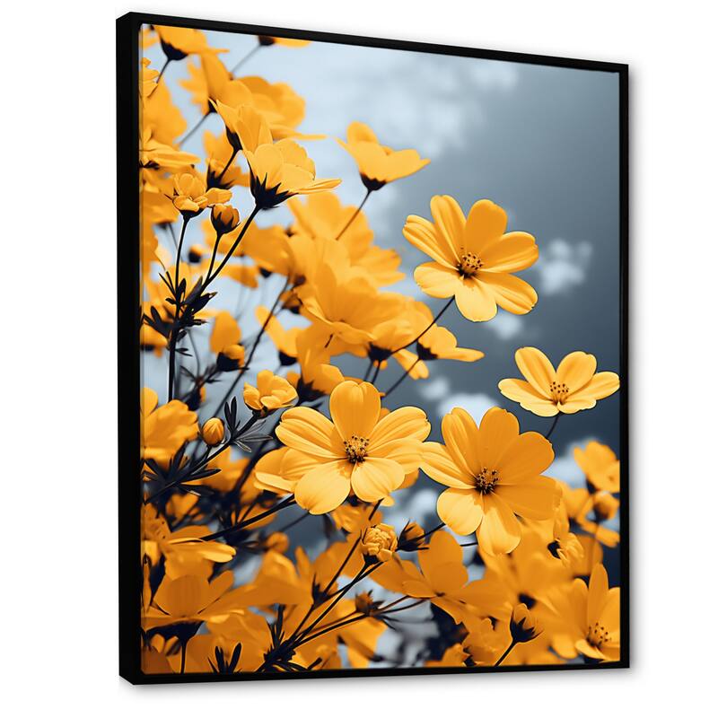 Designart "Yellow Grey Flowers Harmony In Yellow" Sunflowers Framed